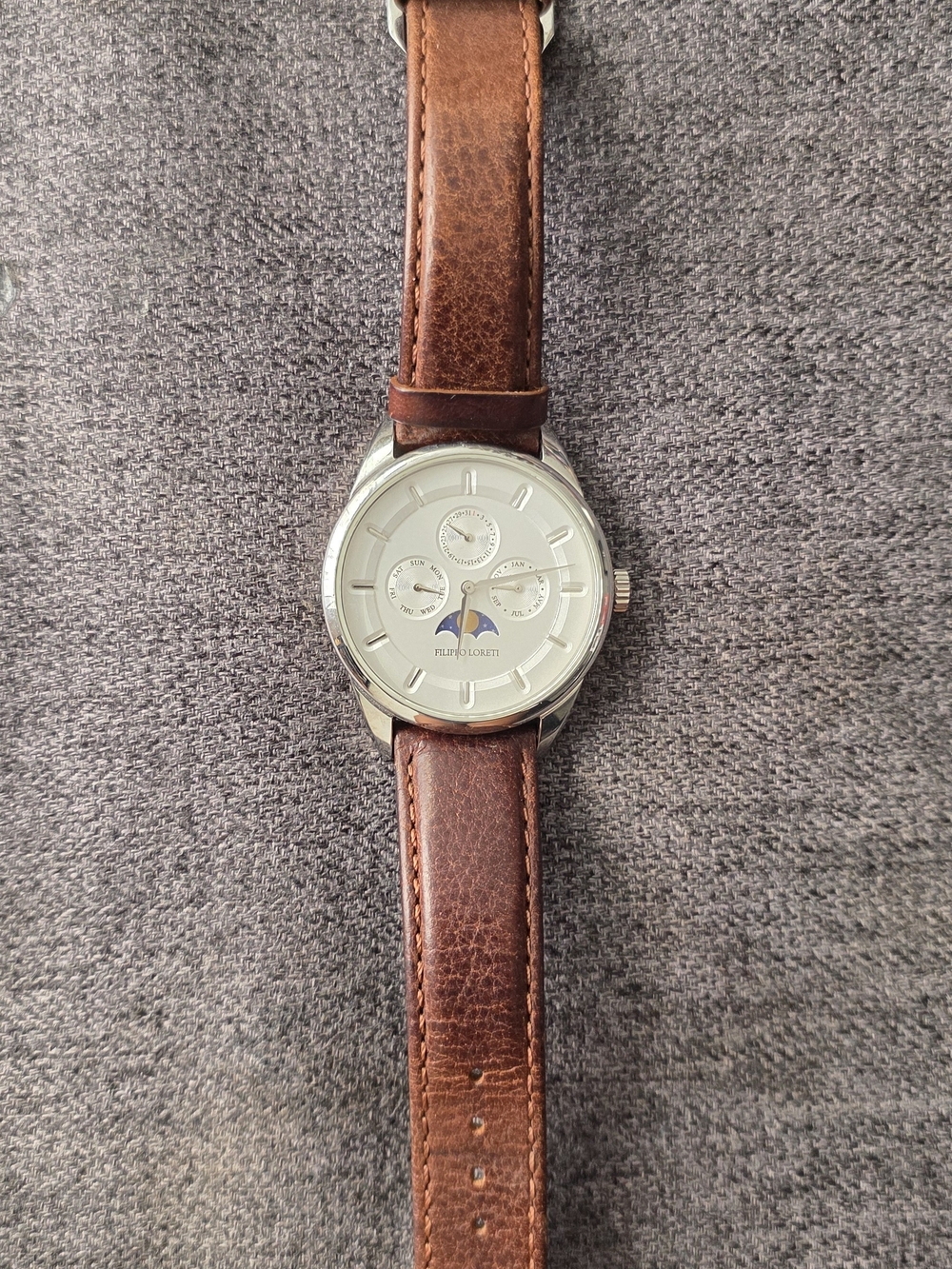 FILIPPO LORETI Moonphase Venice Silver - Leather Strap Watch